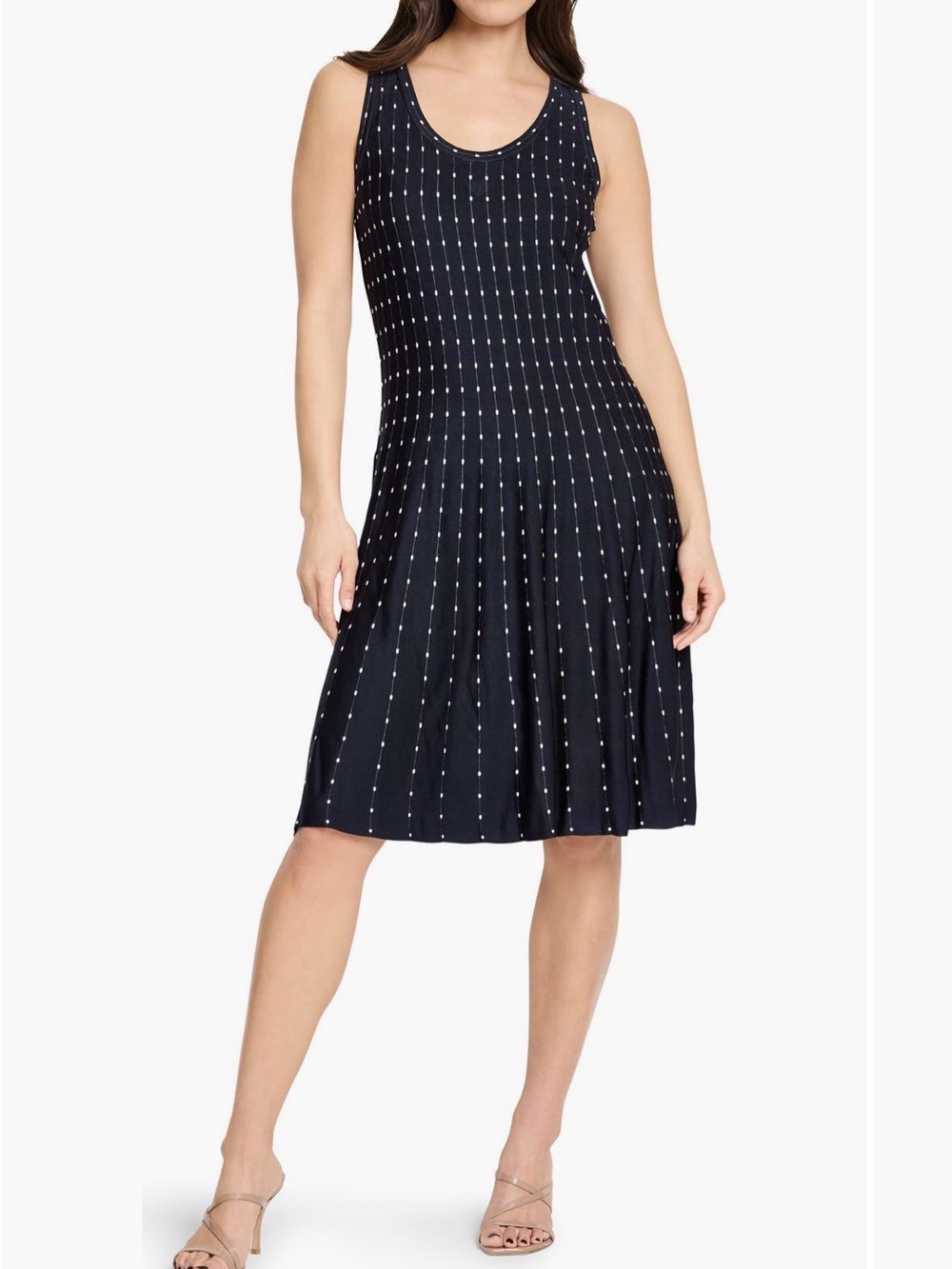 NIC+ZOE Navy Midi Dress with White Dot Stripe